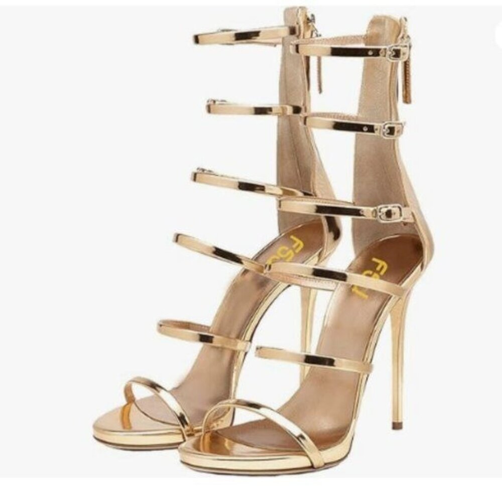 FSJ Women Sexy Strappy Gladiator Wedding Sandals High Heel Stiletto Shoes Gold